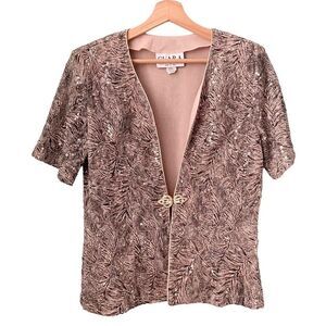 Vintage Clara Made in USA Open Front Sequins Blazer Blouse in Size Large